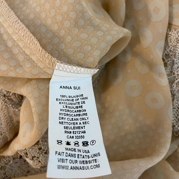 Anna Sui Silk Babydoll Dress with Lace Trim Pale Peach Size Small - Picture 4 of 4
